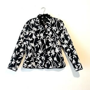 Carol Little Quilted Silk Lined Button Black White Floral Jacket Comfort Size M